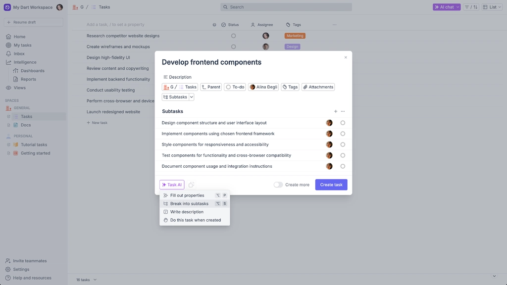 Instant subtask generation