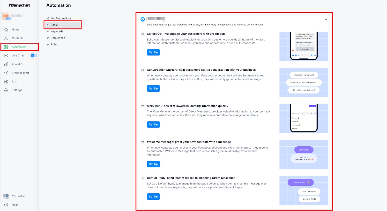 ManyChat basics overview showing Instagram comment-to-DM automation setup and keyword triggers
