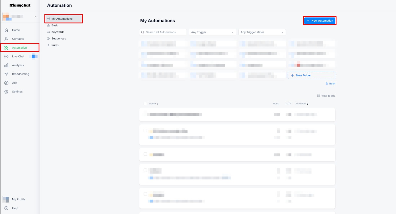 ManyChat drag-and-drop flow builder interface with visual automation workflow editor in 2026