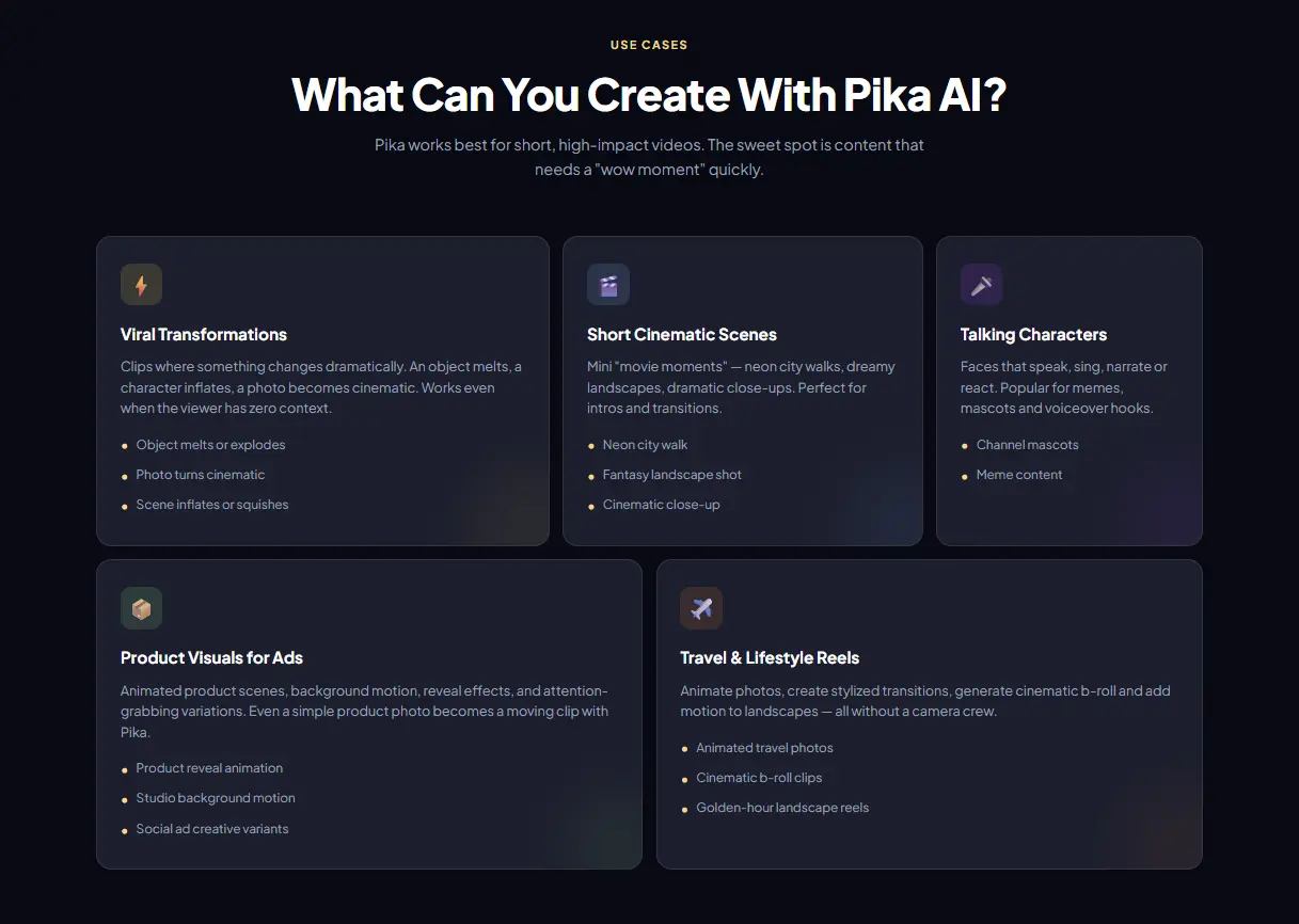 Pika AI video use cases for creators and marketers